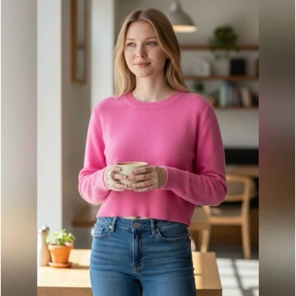 J. Crew Sweaters - J. Crew Cashmere Shrunken Crewneck Bright Pink Cropped Fit Pullover Sweater XS